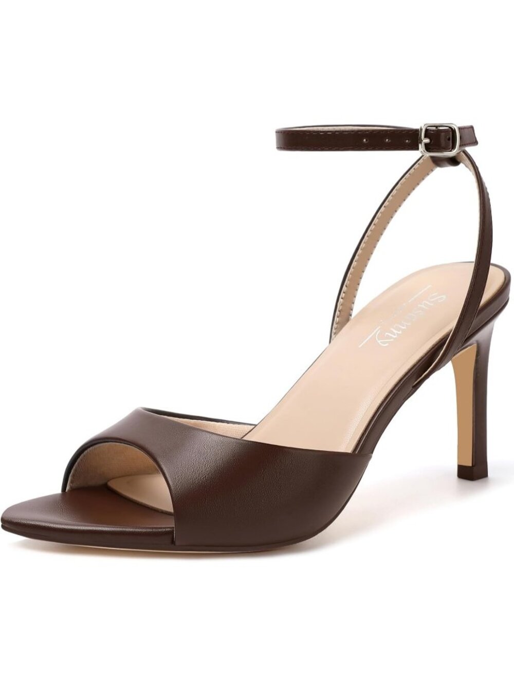 Women's Brown Strappy Heels Pointed Open Toe Sexy Slip on Casual Dressy Shoes